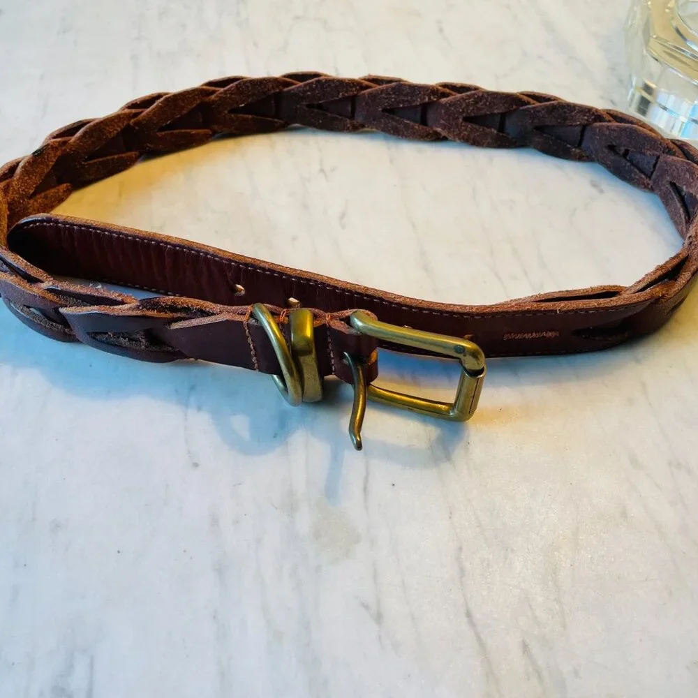 Polo Ralph Lauren Belt Boys 26 Leather Braid Brass Buckle Classic‎